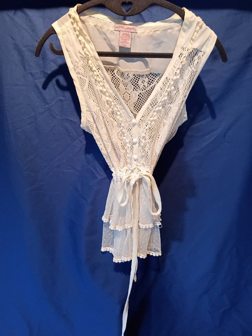 Vintage crochet & lace button down vest xs Free Shipping